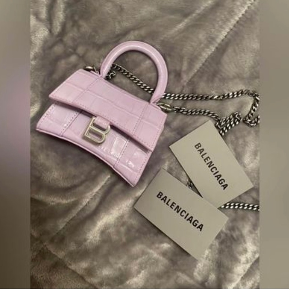 Mini Balenciaga Hourglass crocodile-effect lilac purple